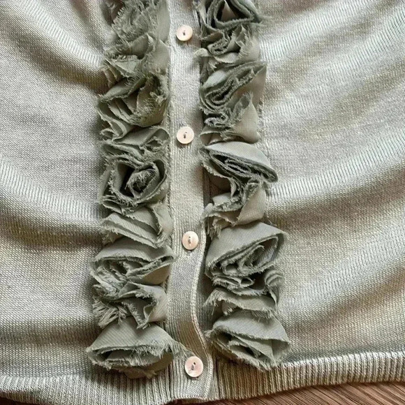 🔥Brooks Brothers🔥 | Sea foam green button up cardigan with flowers - Picture 3 of 9